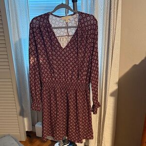 Michael Kors Burgundy Geometric Long Sleeve Dress